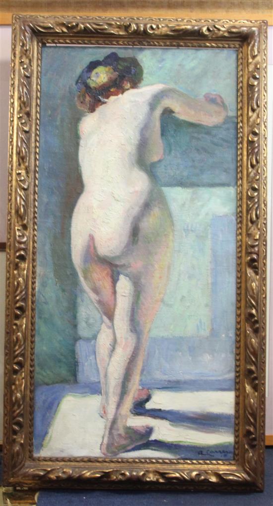 § Augustin Carrera (1878-1952) Standing female nude 33.5 x 16in.